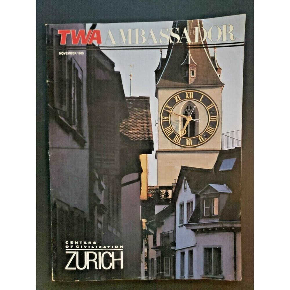 1989 November TWA Ambassador magazine Centers of Civilization‎ Zurich M526